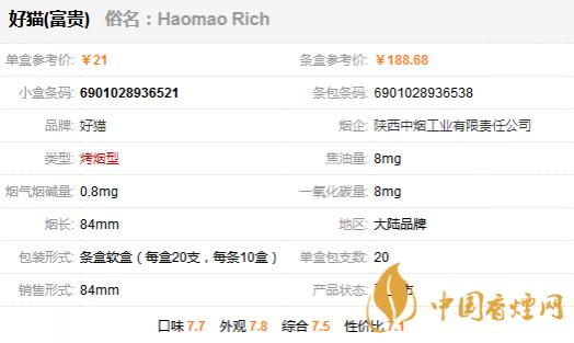 好猫富贵多少钱一盒 好猫富贵香烟价格表一览